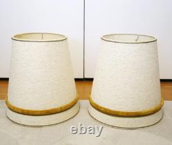 Pair of Vintage MCM, Mid Century Modern Lamp Shades Gold Trim 16 Tapered Drum