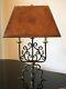 Pair Of Vintage Maitland Smith Table Lamps With Tooled Leather Fx Leather Shade