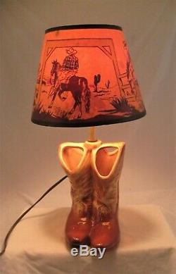 Pair of Vintage McCOY pottery cowboy boot lamps w matching original shades