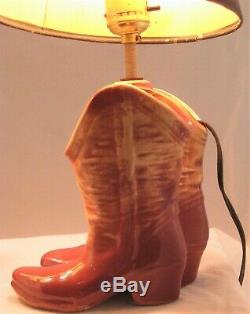 Pair of Vintage McCOY pottery cowboy boot lamps w matching original shades