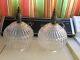 Pair Of Vintage Mid Century Clear Cut Glass Swag Lamp Globes Shades Pinnacle