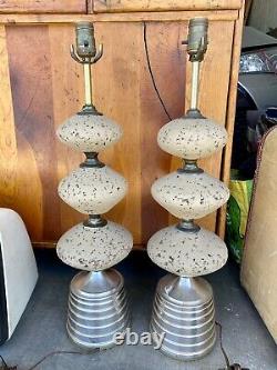 Pair of Vintage Mid Century Cork Table Lamps With Or Without Shades Stunning