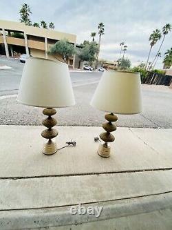 Pair of Vintage Mid Century Cork Table Lamps With Or Without Shades Stunning
