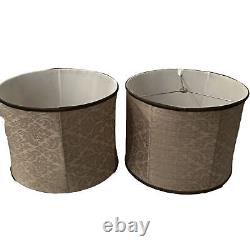 Pair of Vintage Mid Century Drum Barrel Satin Fabric Lamp Shades 10X13