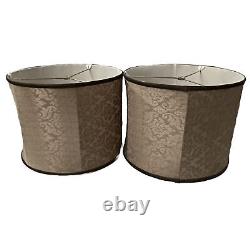 Pair of Vintage Mid Century Drum Barrel Satin Fabric Lamp Shades 10X13