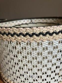 Pair of Vintage Mid Century Modern 2 Tier Lamp Shade Beige Brown Woven Lace
