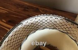 Pair of Vintage Mid Century Modern 2 Tier Lamp Shade Beige Brown Woven Lace
