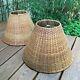 Pair Of Vintage Rattan Lamp Shades 12 Tall Tapered Woven Wicker