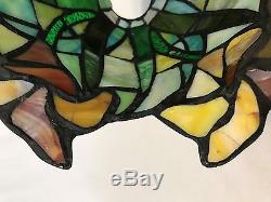 Pair of Vintage Stained Glass Floral Lamp Shade Colorful Lilies Tiffany Style