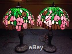 Pair of Vintage Tiffany Style Lamps With Stained Glass Shade