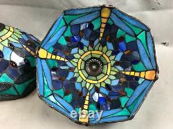 Pair of Vintage Tiffany Style Stained Glass Dragonfly Lamp Shades