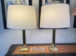 Pair of Vtg Lamps Column Neoclassic Brass Loop Finials 2 Bulbs Each NO SHADES