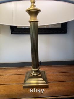 Pair of Vtg Lamps Column Neoclassic Brass Loop Finials 2 Bulbs Each NO SHADES