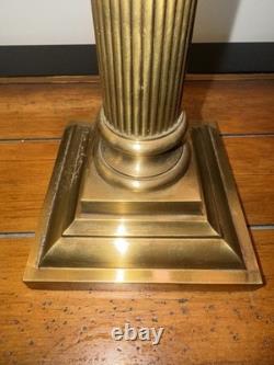 Pair of Vtg Lamps Column Neoclassic Brass Loop Finials 2 Bulbs Each NO SHADES