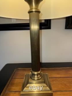 Pair of Vtg Lamps Column Neoclassic Brass Loop Finials 2 Bulbs Each NO SHADES