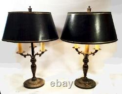 Pair of bouillote lamps. Vintage 1960's bases in bronze finish and new shades
