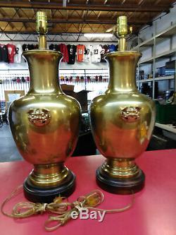Pair of vintage FREDERICK COOPER CHINESE / ORIENTAL pug lamps no shades see pics