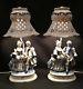Pair Of Vintage Baroque Style Porcelain Figurine Lamps With Porcelain Shades
