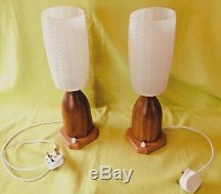 Pair of vintage mid century Danish Teak bedside table bottle lamps with shades