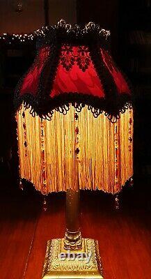 Parlour, Victorian Downton Beaded Lampshade. Spicy Garnet Red Silk 8