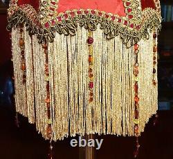 Parlour, Victorian Downton Beaded Lampshade. Spicy Garnet Red Silk 8