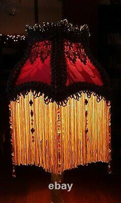 Parlour, Victorian Downton Beaded Lampshade. Spicy Garnet Red Silk 8