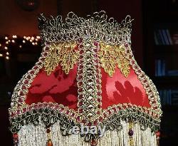 Parlour, Victorian Downton Beaded Lampshade. Spicy Garnet Red Silk 8