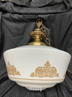 Pendant lamp dome milk glass large cast brass cap and fitter