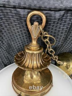 Pendant lamp dome milk glass large cast brass cap and fitter