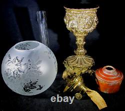 Petite Vintage GWTW Banquet Lamp with Miller BOUDOIR Burner, Chimney, Globe Shade