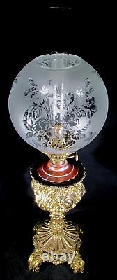 Petite Vintage GWTW Banquet Lamp with Miller BOUDOIR Burner, Chimney, Globe Shade