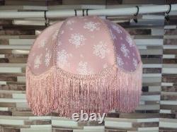 Pink Silk White Flower Lamp Shade 16w 13t Rope Vintage Nice Used Tassles