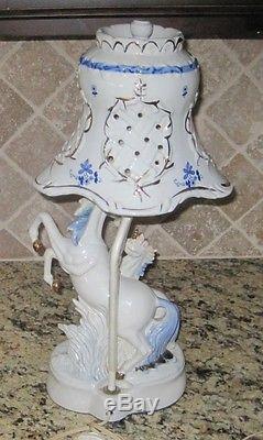 Porcelain Unicorn Statue Vintage Lamp with Porcelain Lamp Shade