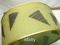 Pr Vintage Mid Century Modern Atomic Dk Avocado Green Fiberglass Lamp Shade Gold