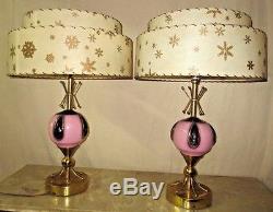 Pr Vintage Midcentury Era Majestic 2tiered Fiberglass Shades Atomic Table Lamps