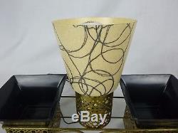 Pr Vtg Mid Century Gold Mesh Pagoda TV Lamps Planters Spaghetti Fiberglass Shade
