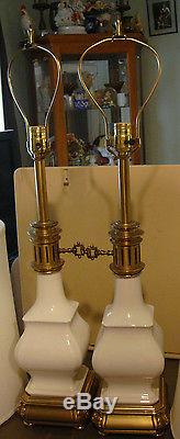 Quality Pair Vintage Stiffel ivory brass Table Lamps (see shades note n auction)