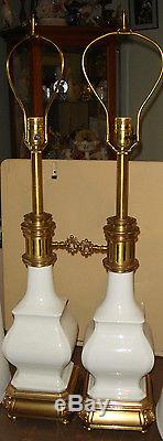 Quality Pair Vintage Stiffel ivory brass Table Lamps (see shades note n auction)