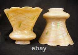 Quezal Style Gold Thread Aurene Lamp Shades, Hanging Hearts, Set of 3