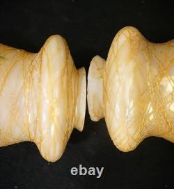 Quezal Style Gold Thread Aurene Lamp Shades, Hanging Hearts, Set of 3