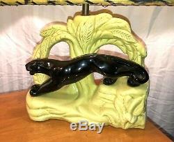 RARE 1950's VINTAGE PANTHER LAMP SET WORKING CERAMIC MID-CENTURY ORIG SHADES MCM