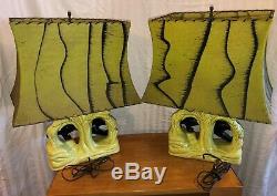 RARE 1950's VINTAGE PANTHER LAMP SET WORKING CERAMIC MID-CENTURY ORIG SHADES MCM