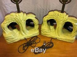 RARE 1950's VINTAGE PANTHER LAMP SET WORKING CERAMIC MID-CENTURY ORIG SHADES MCM