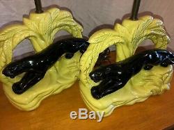 RARE 1950's VINTAGE PANTHER LAMP SET WORKING CERAMIC MID-CENTURY ORIG SHADES MCM