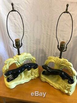 RARE 1950's VINTAGE PANTHER LAMP SET WORKING CERAMIC MID-CENTURY ORIG SHADES MCM