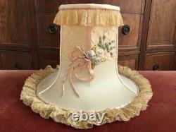 RARE LARGE Antique Vintage SILK FRENCH NET LACE RIBBON WORK FLOWERS LAMP SHADE
