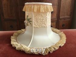 RARE LARGE Antique Vintage SILK FRENCH NET LACE RIBBON WORK FLOWERS LAMP SHADE