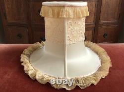 RARE LARGE Antique Vintage SILK FRENCH NET LACE RIBBON WORK FLOWERS LAMP SHADE