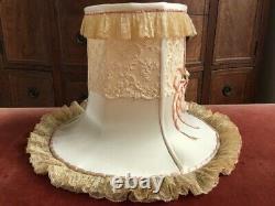RARE LARGE Antique Vintage SILK FRENCH NET LACE RIBBON WORK FLOWERS LAMP SHADE