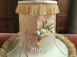 RARE LARGE Antique Vintage SILK FRENCH NET LACE RIBBON WORK FLOWERS LAMP SHADE